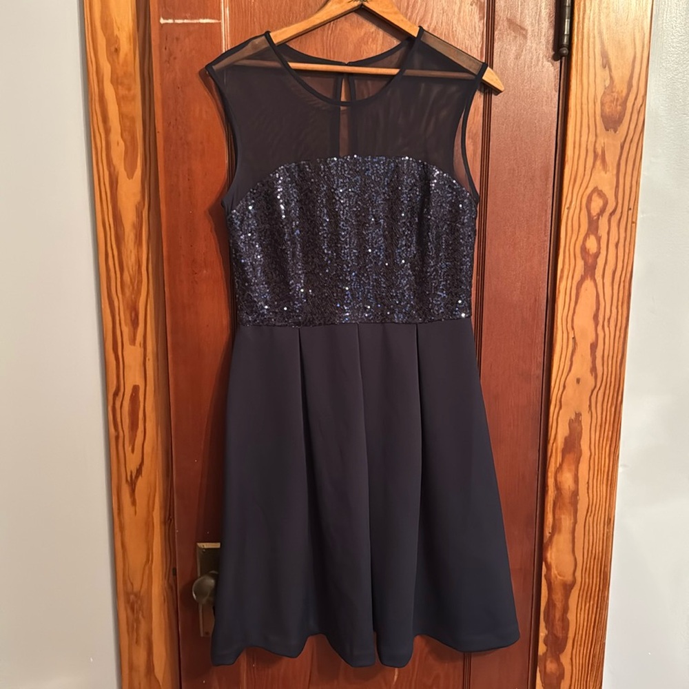 Navy Sequin Skater Dress
